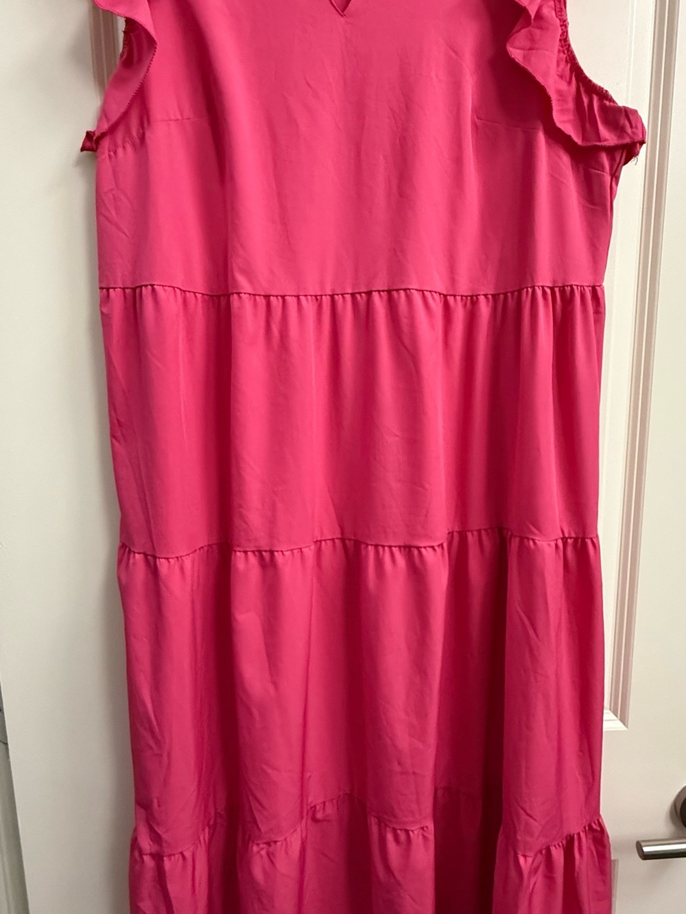 SHEIN Bright Pink Tiered Maxi Dress with Ruffle Sleeves